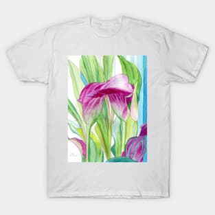 Pink Calla lilies watercolour painting T-Shirt